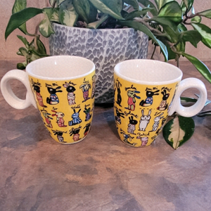 ADORABLE Petite Mugs, Unique Rabbit Pattern